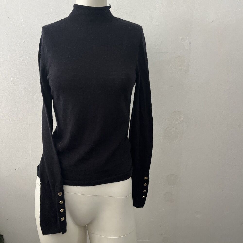 Abercrombie & Fitch Merino Wool Sweater Black S Mock Neck Button Academic Preppy